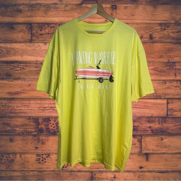 5 for $25🔥Academy "Leaving Worries In Our Wake" Yellow Boating T-Shirt XXL - Picture 1 of 5